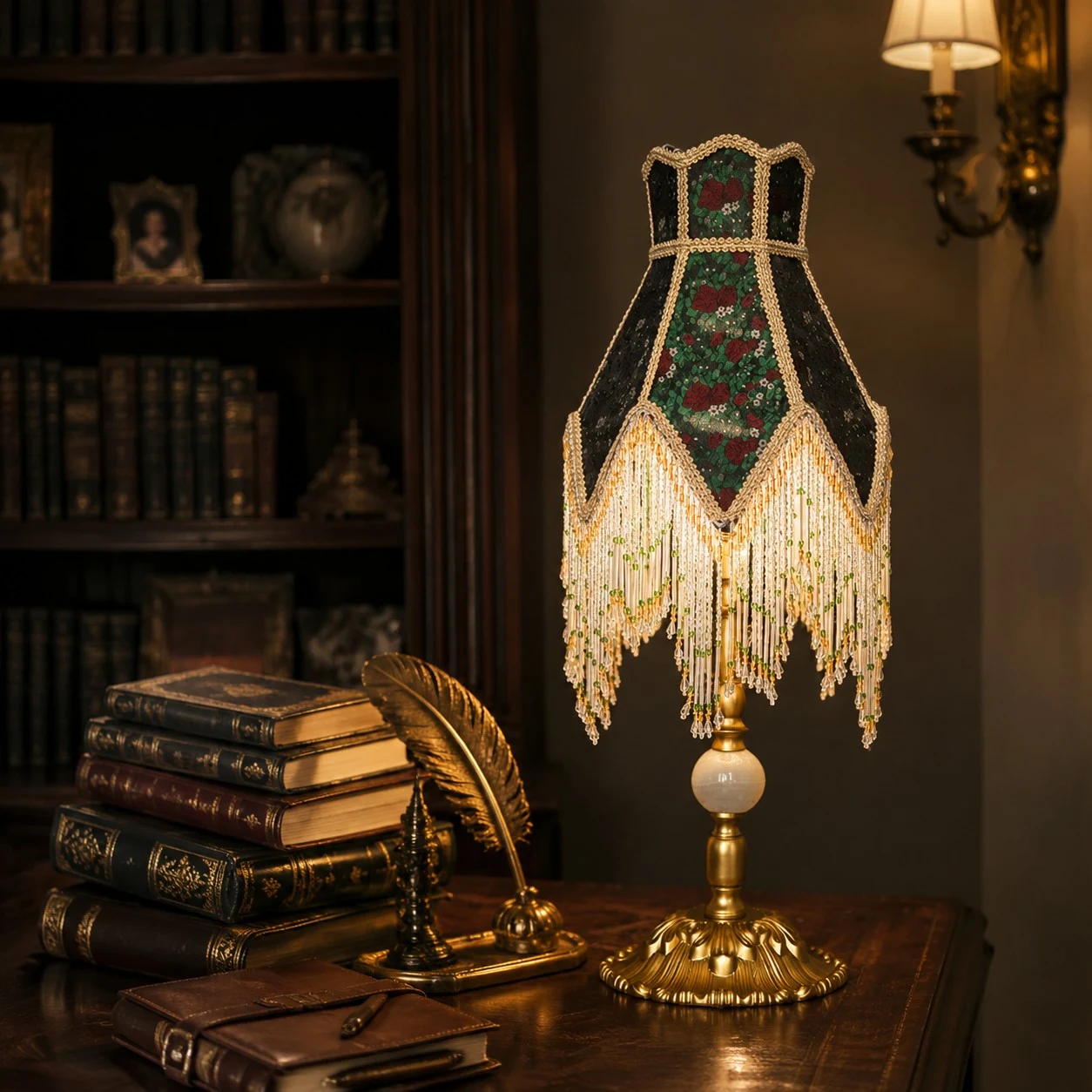 French vintage beaded fringe table lamp