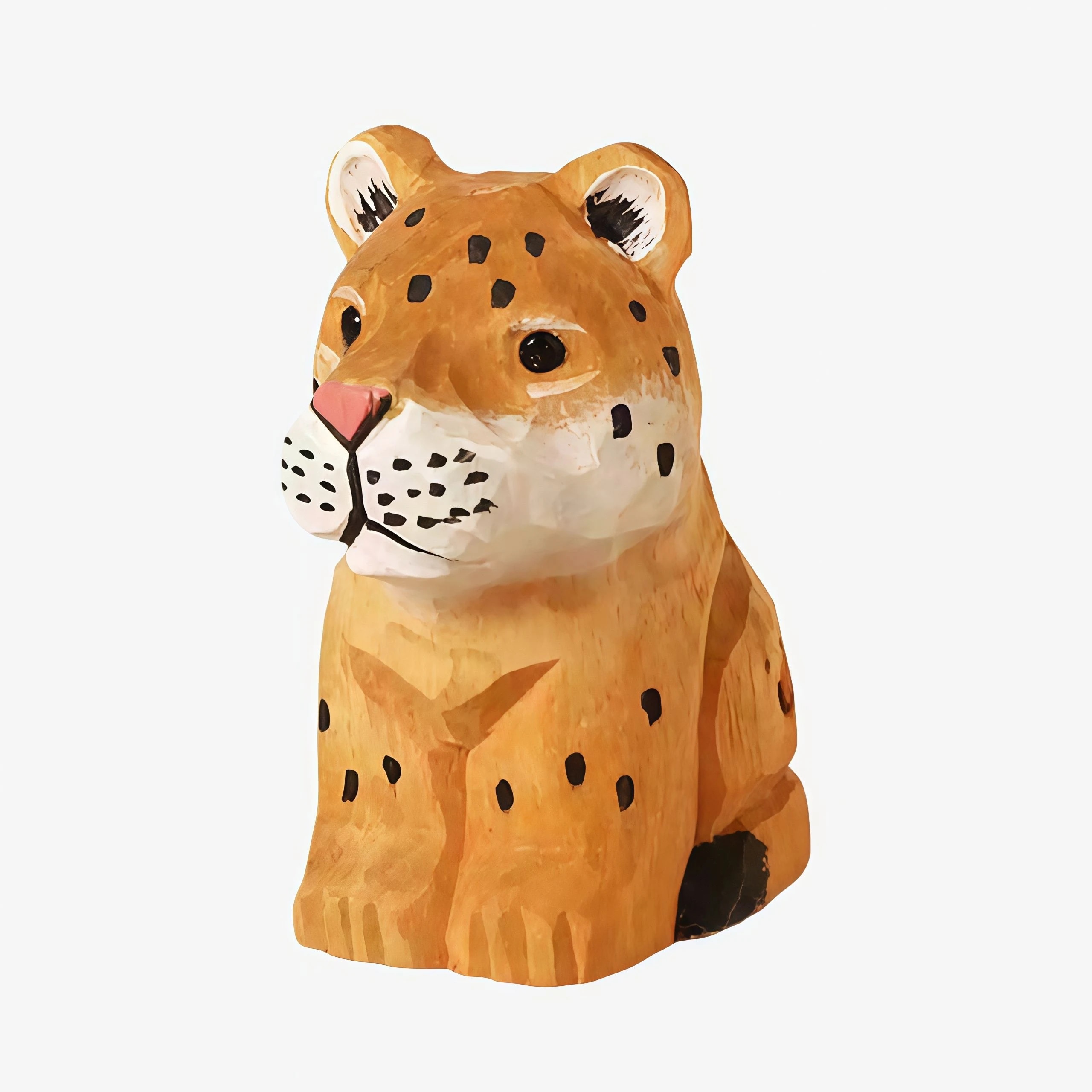 Hand carved wooden leopard figurine natural wood