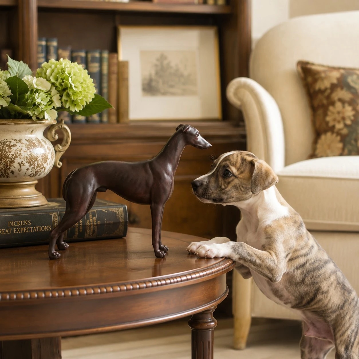 scene living room table greyhound decor