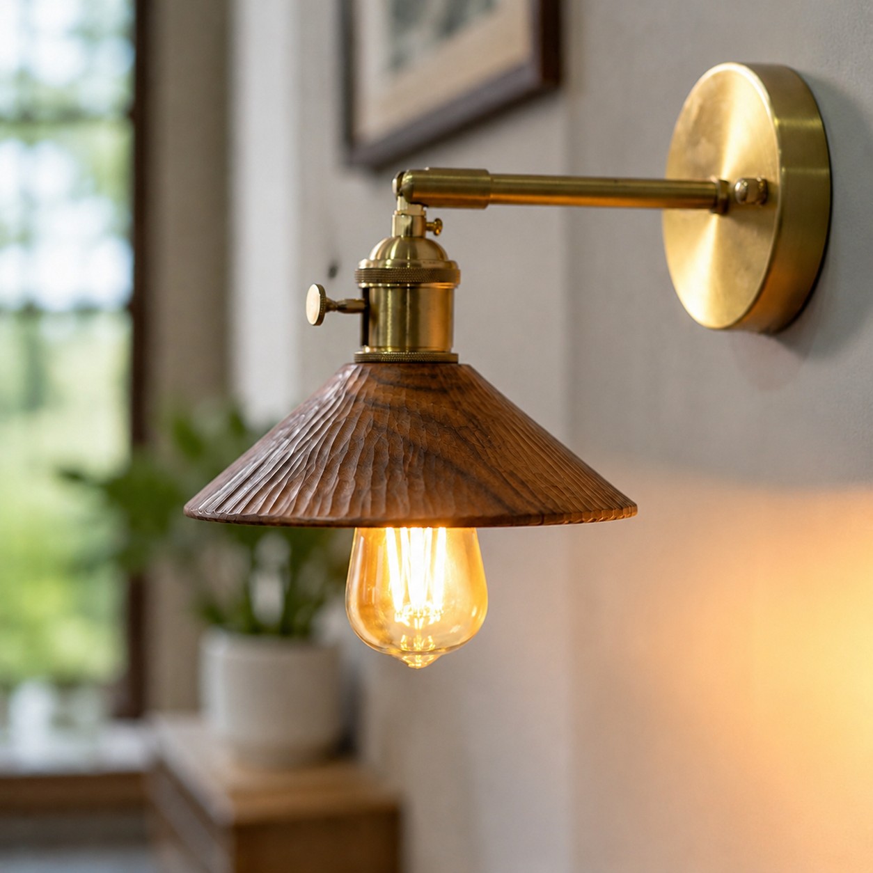 Hand-carved wall sconce in a bright contemporary interior