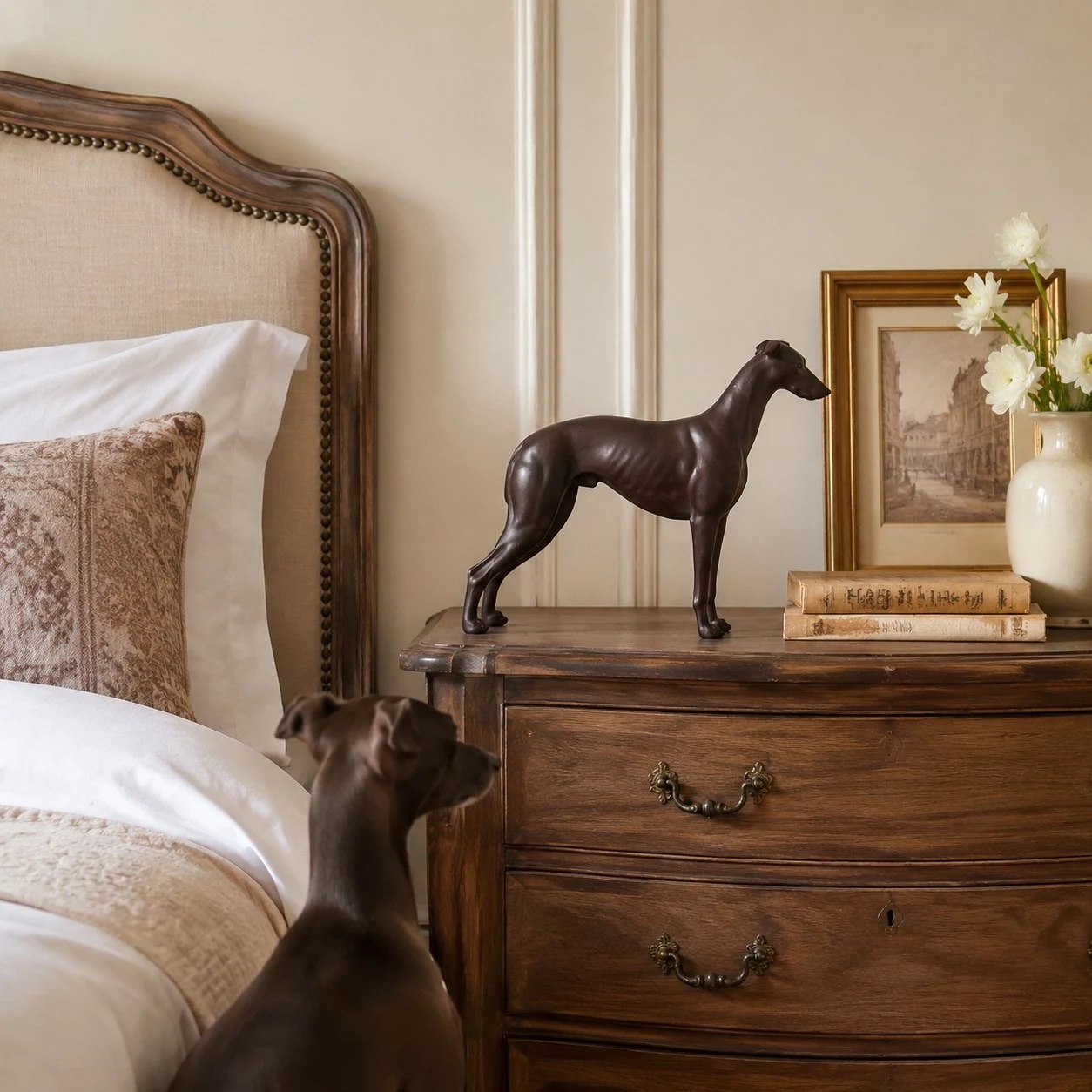 scene bedside table greyhound decor