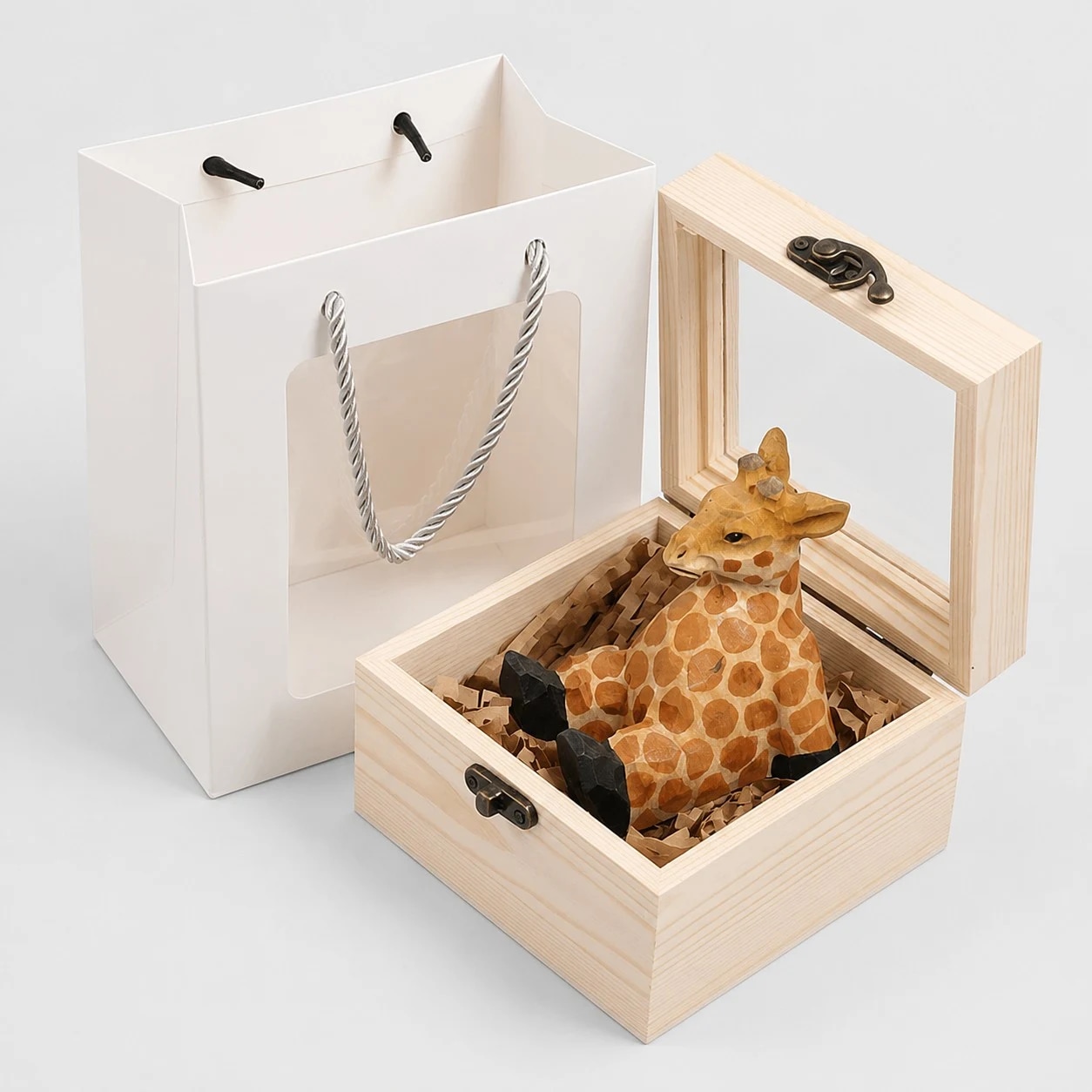 Hand-carved wooden animal phone stand