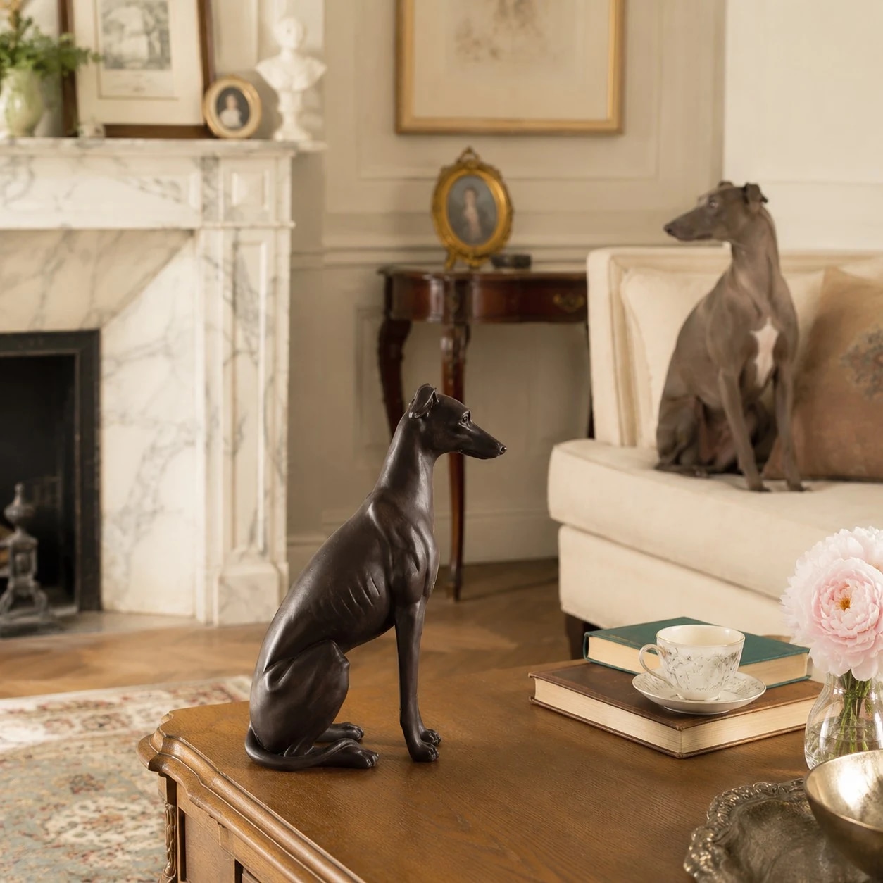 scene fireplace lounge greyhound decor