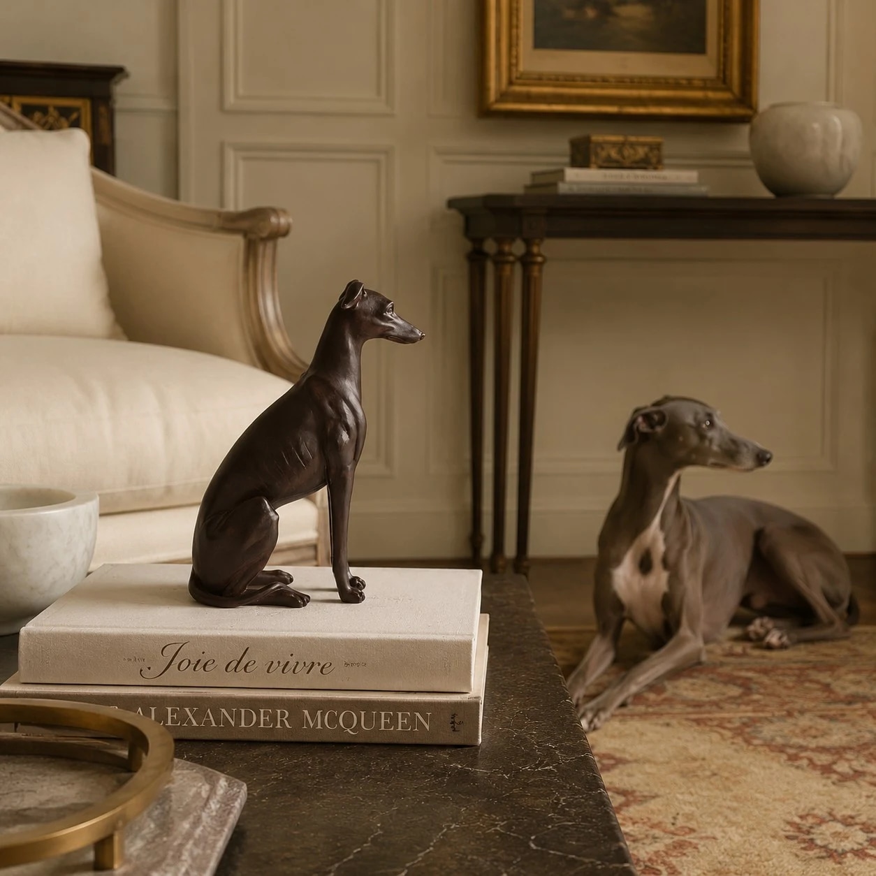 scene lounge console greyhound decor