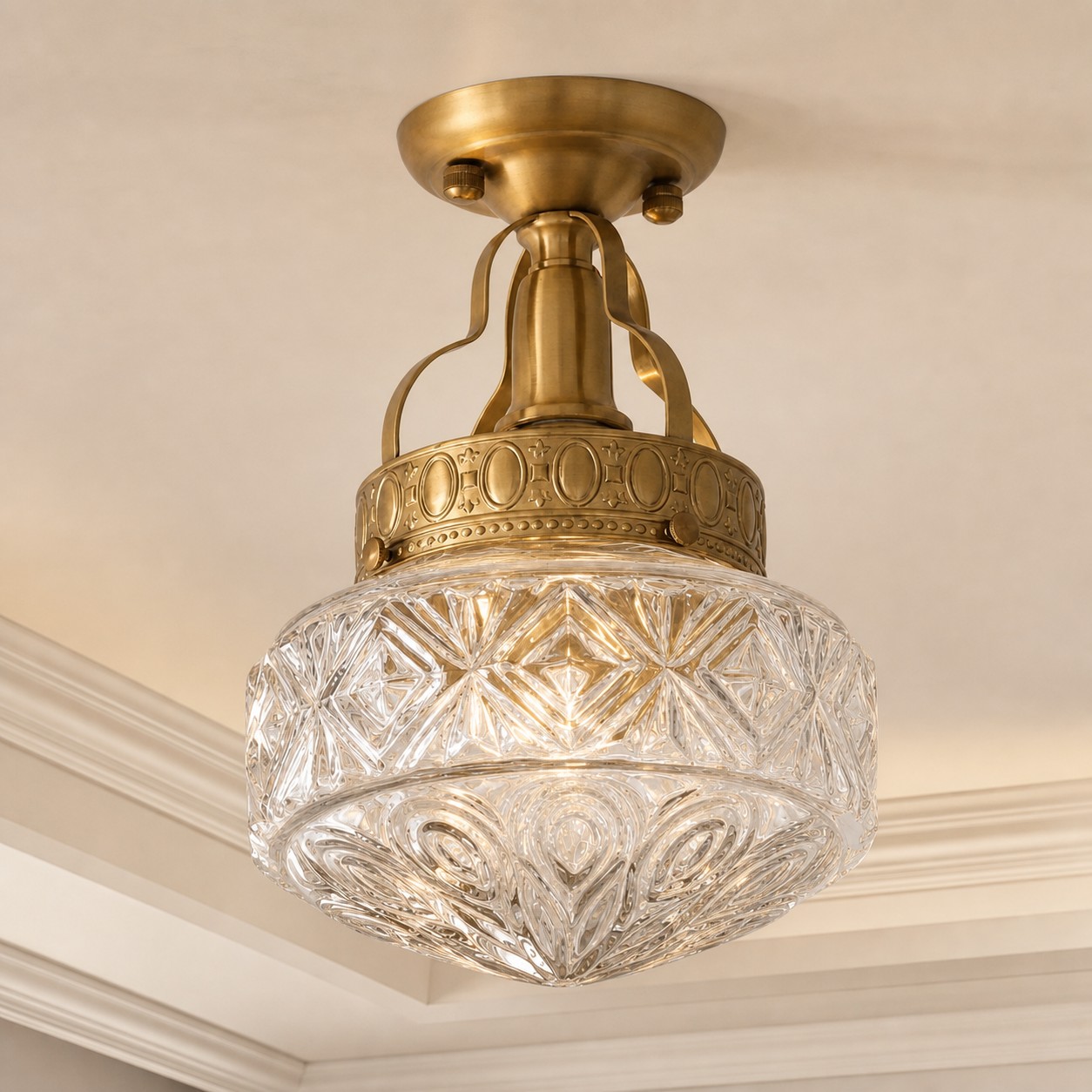 Clear Glass embossed ceiling light in a warm classic interior