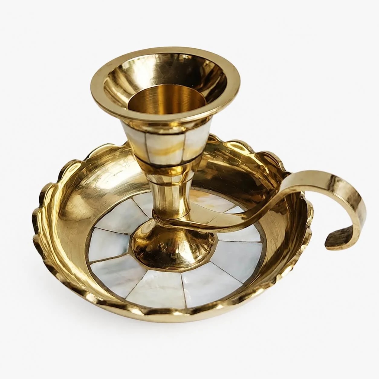 Shell-Inlaid Scalloped Candlestick