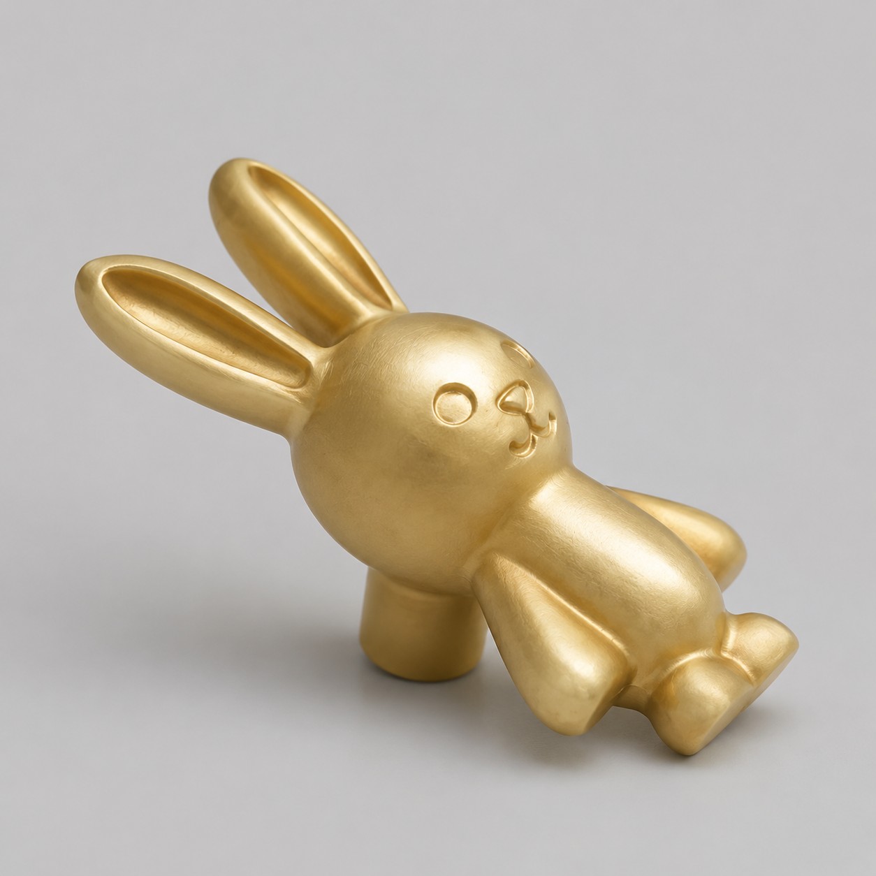 Brass rabbit cabinet knob sculpted front detail