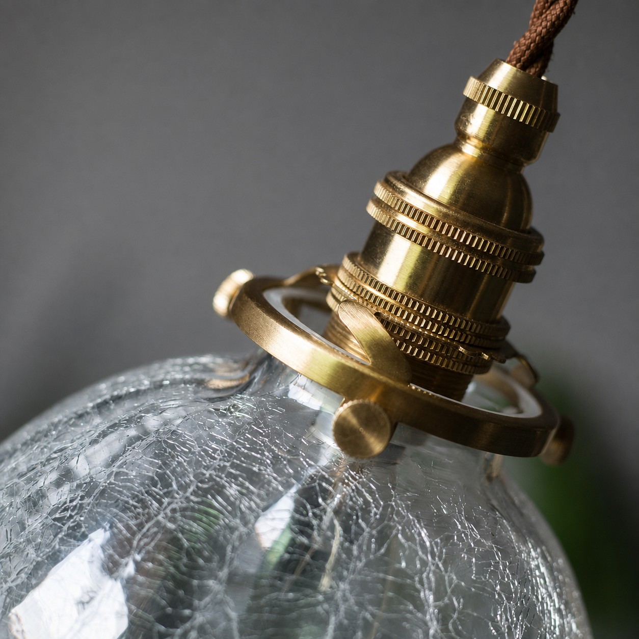 Crackled Glass Globe Brass Pendant Light