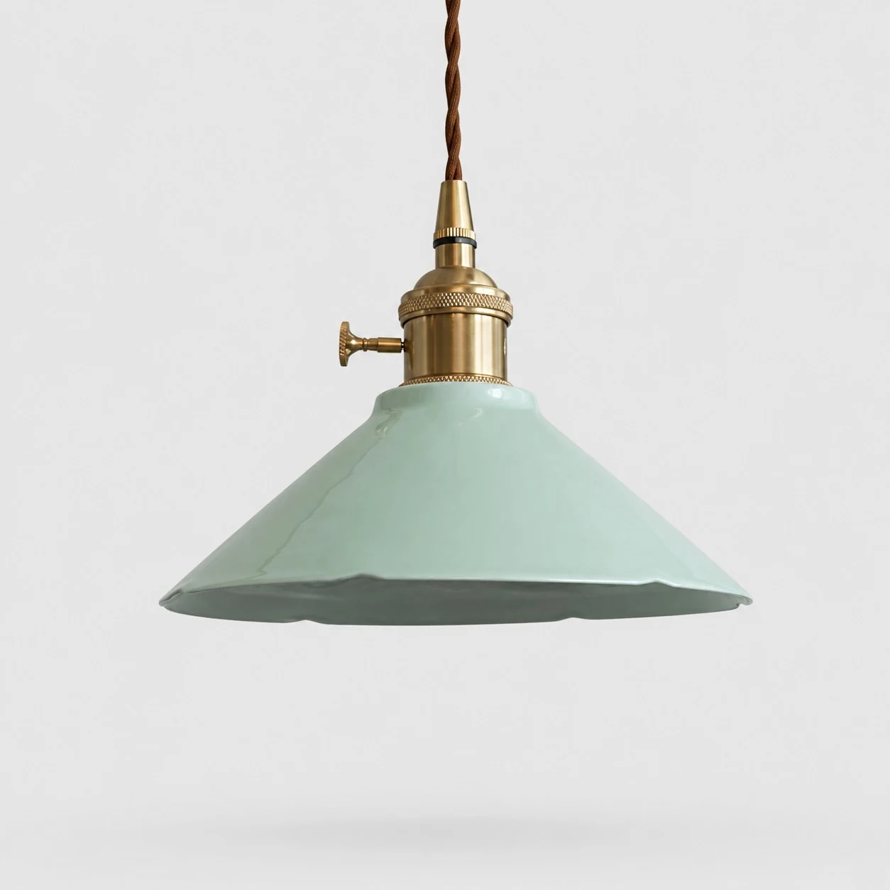 Yingqing six-petal ceramic pendant light with brass base