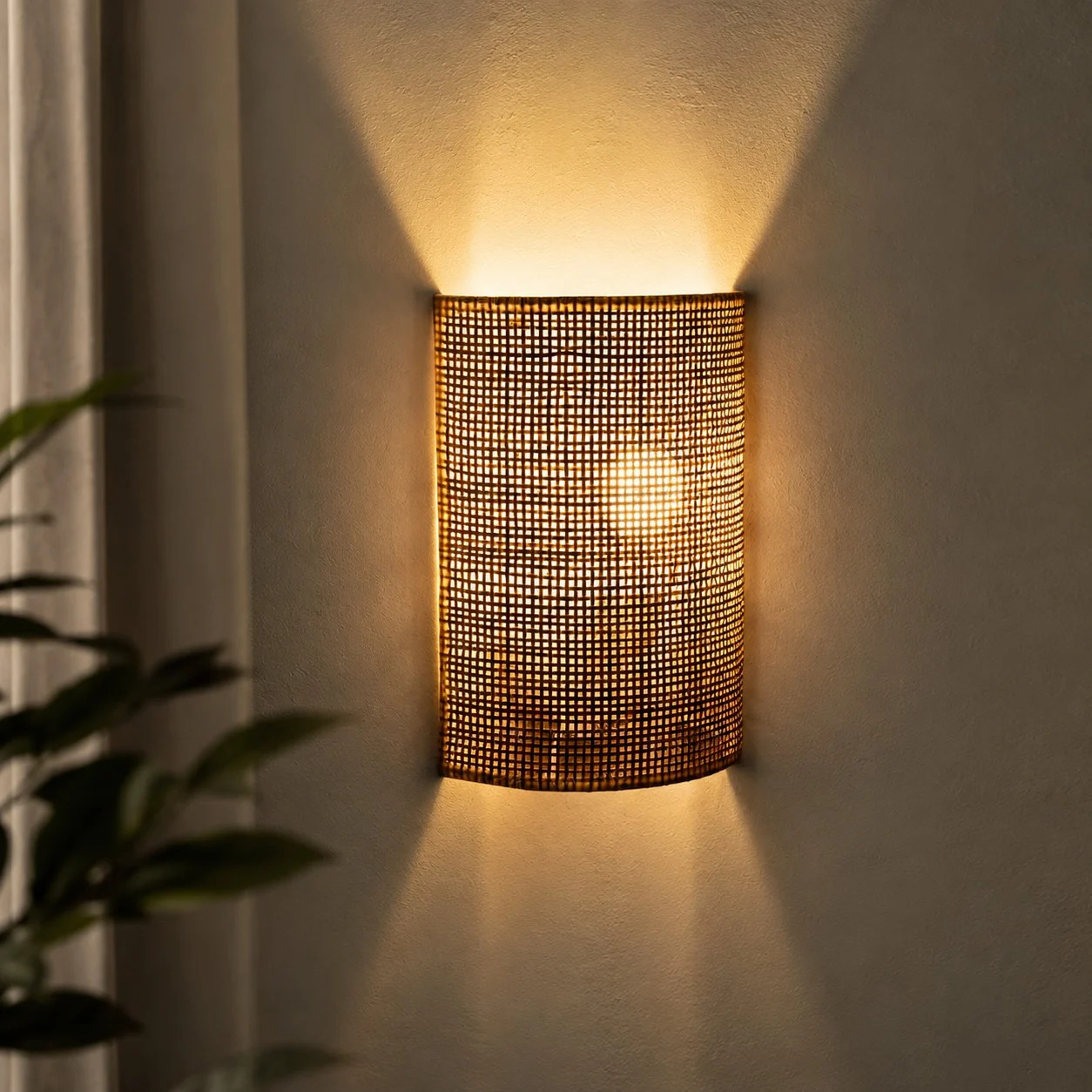 Japanese Rattan Wood Wall Sconce
