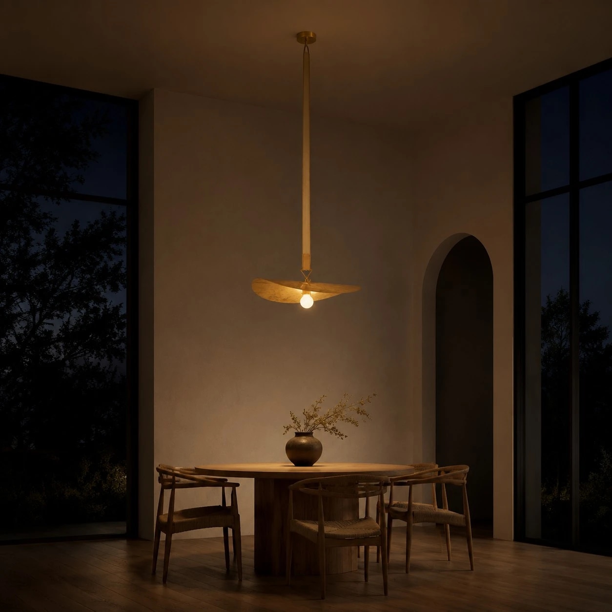 Pendant light creating warm evening dining light