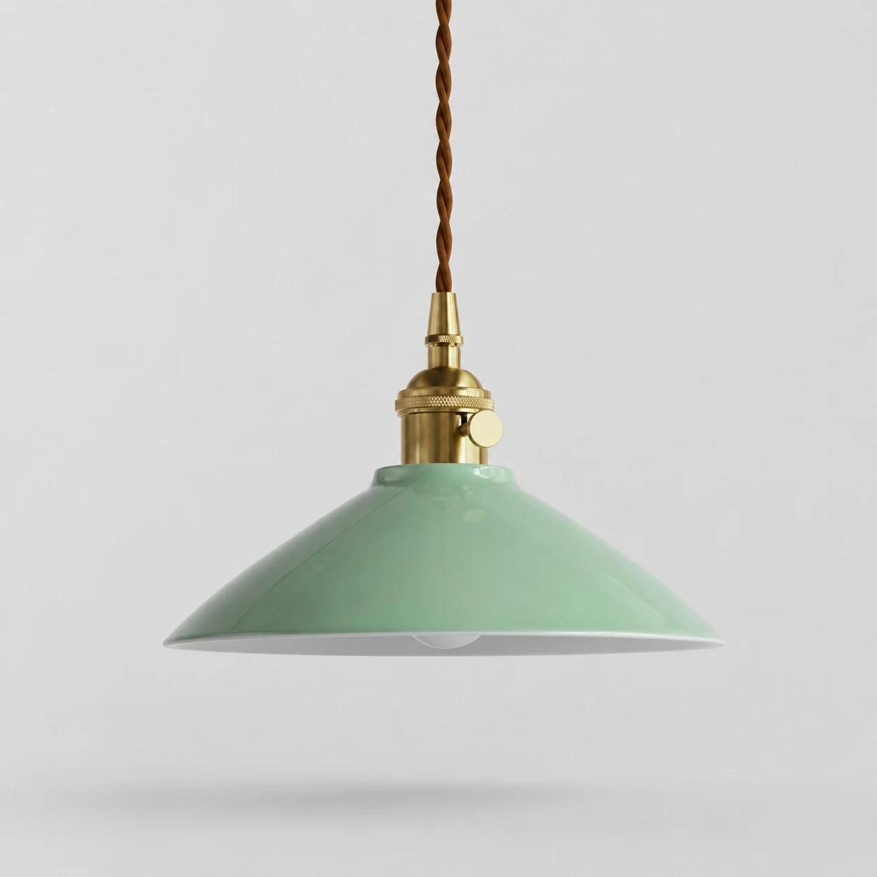 Celadon glaze ceramic pendant light with brass base