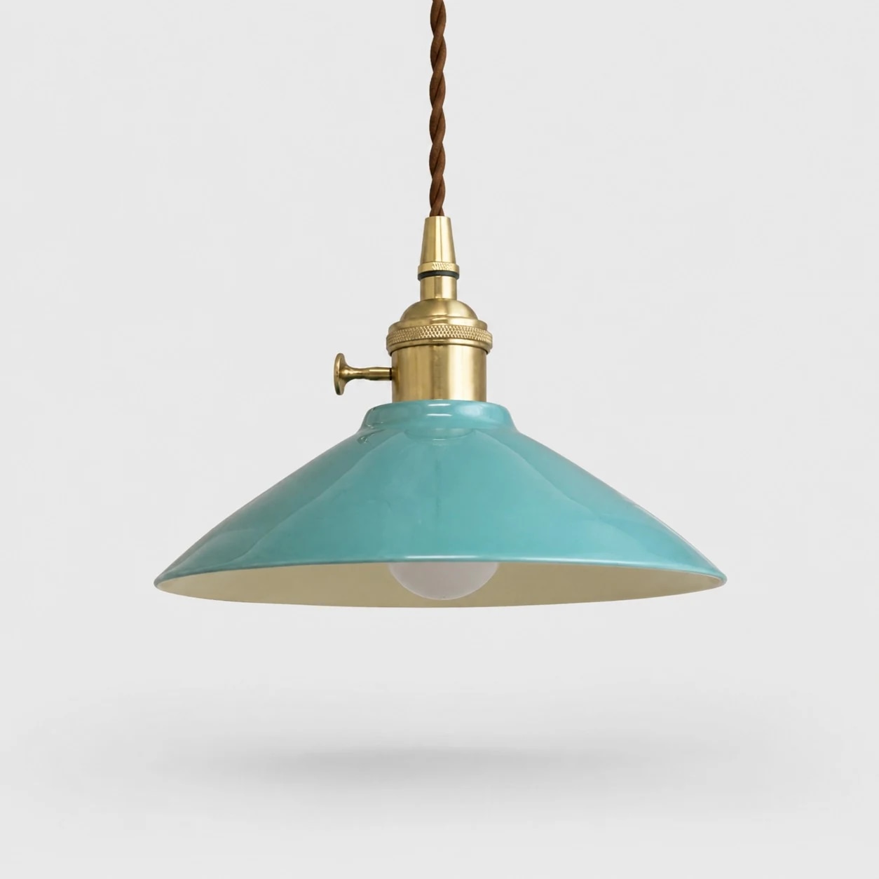 Sky blue glaze ceramic pendant light with brass base