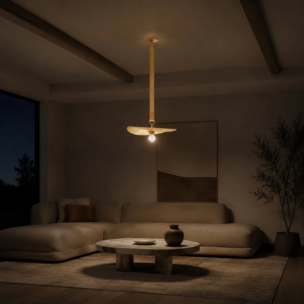 Pendant light in a living room setting