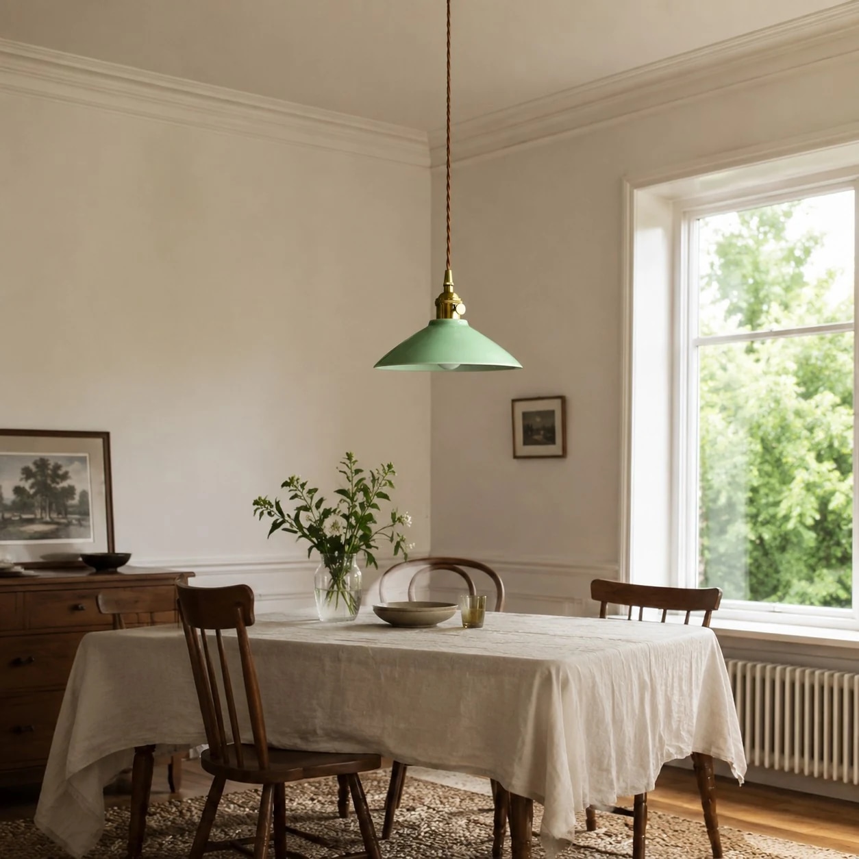 Ceramic pendant light in a dining room