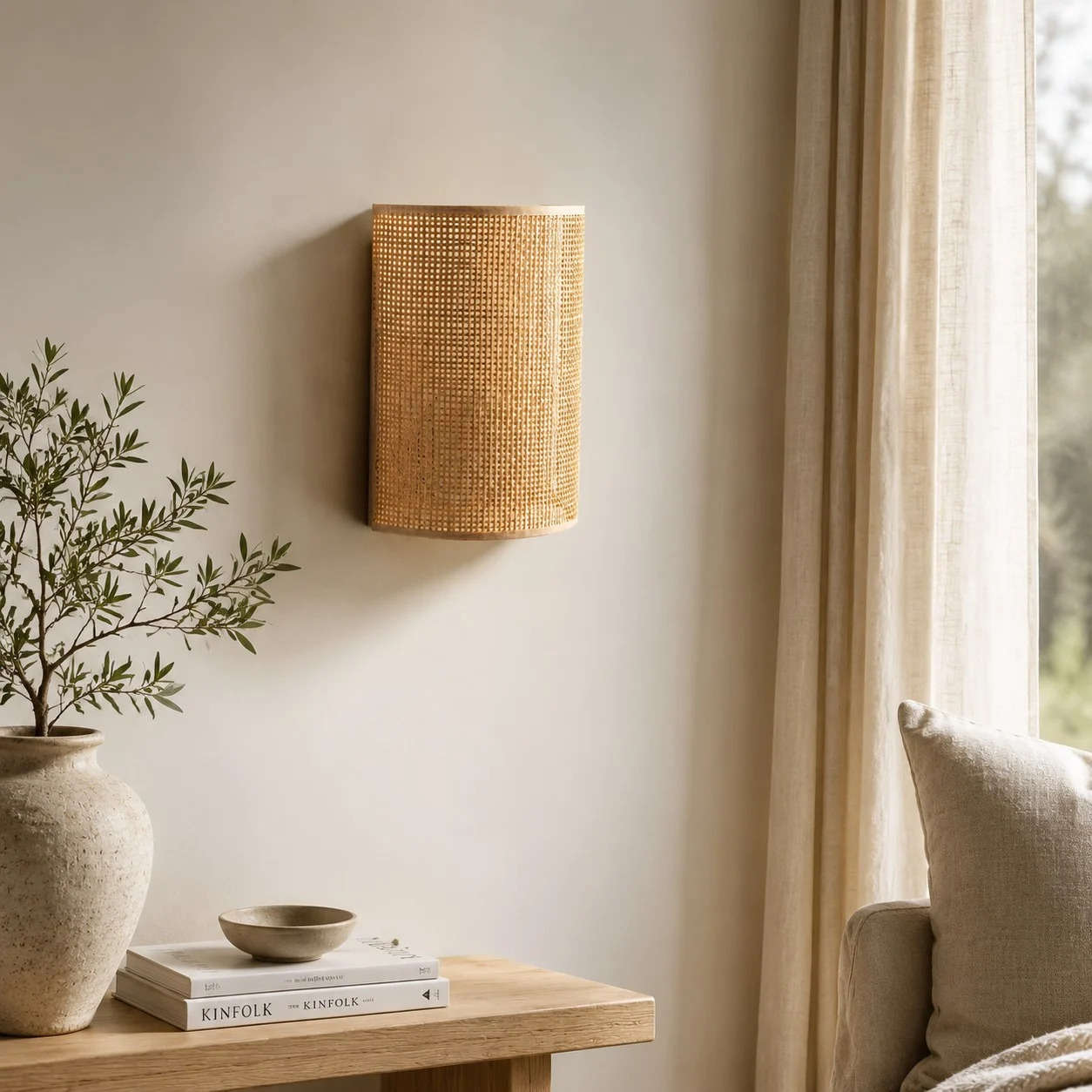Japanese Rattan Wood Wall Sconce