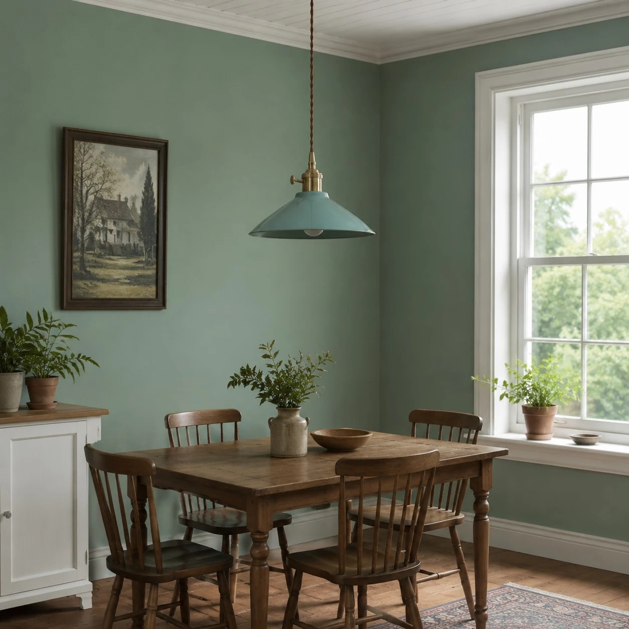Ceramic pendant light above a table
