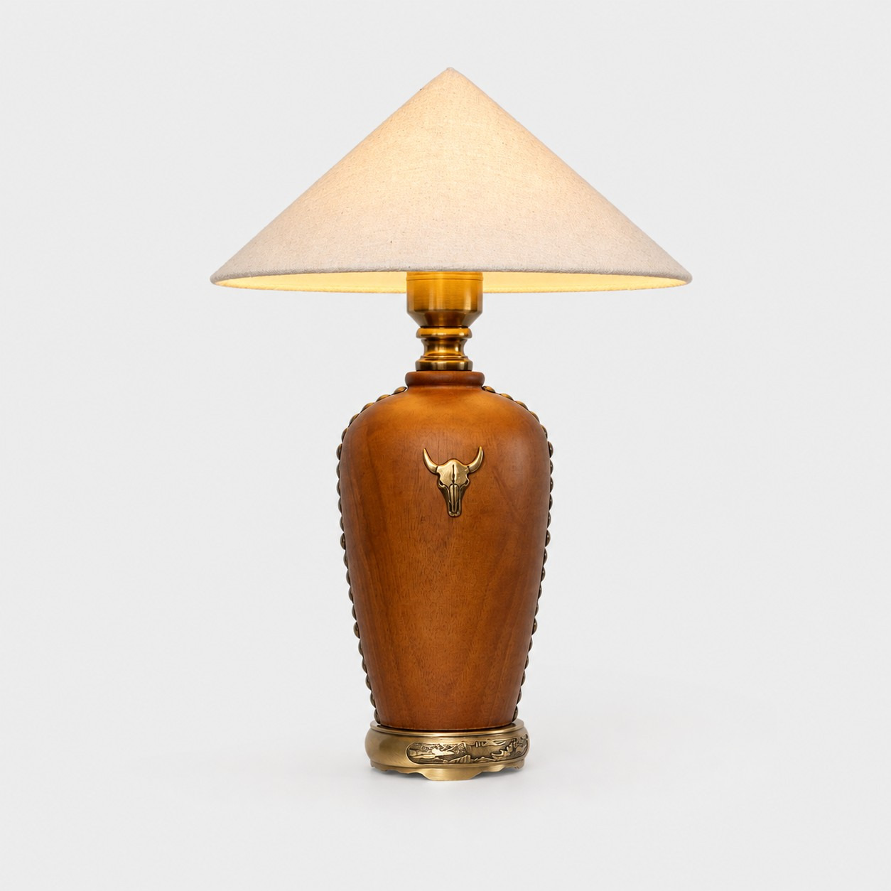 Off-white shade wood table lamp