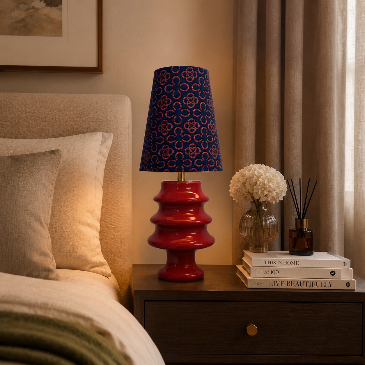 Embroidered Fabric and Sculptural Ceramic Table Lamp