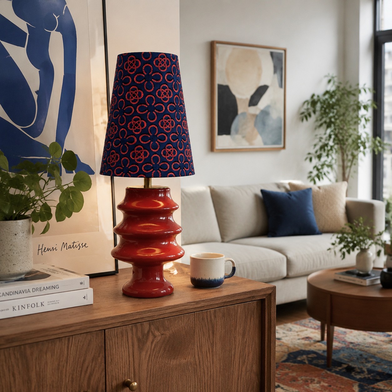 Embroidered Fabric and Sculptural Ceramic Table Lamp