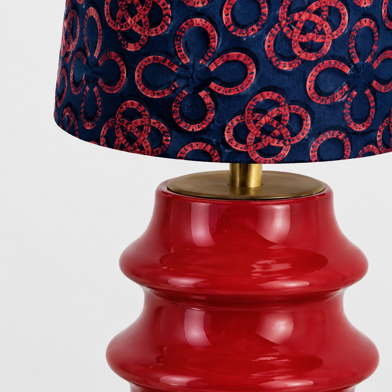 Embroidered Fabric and Sculptural Ceramic Table Lamp