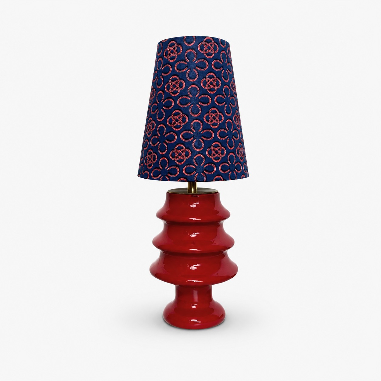 Embroidered Fabric and Sculptural Ceramic Table Lamp