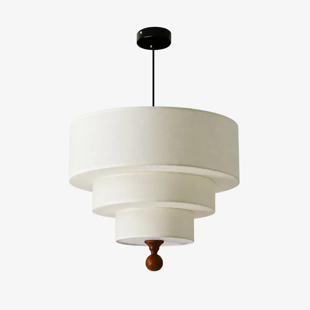 White layered fabric drum pendant light